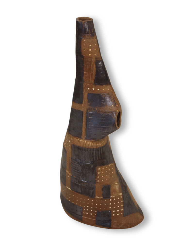 HEA: Large Asymmetrical Brown Vase with White and Bronze (BR102)